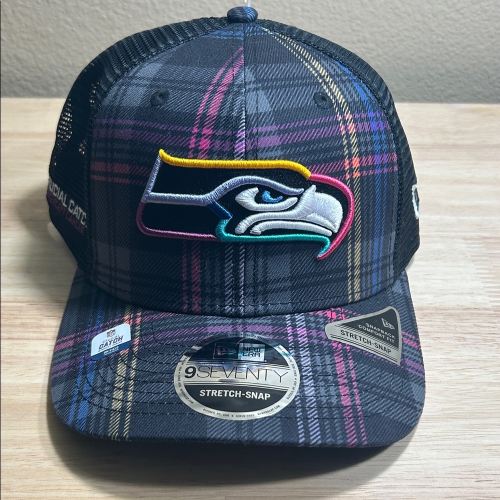 Seattle Seahawks 2024 NFL Crucial Catch Plaid 9 Seventy Trucker SnapBack Hat